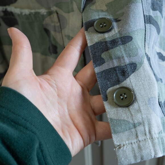 Jodifl Camo Jacket Denim Military Cargo Coat oversize Camouflage Jean Button Up - Picture 6 of 11